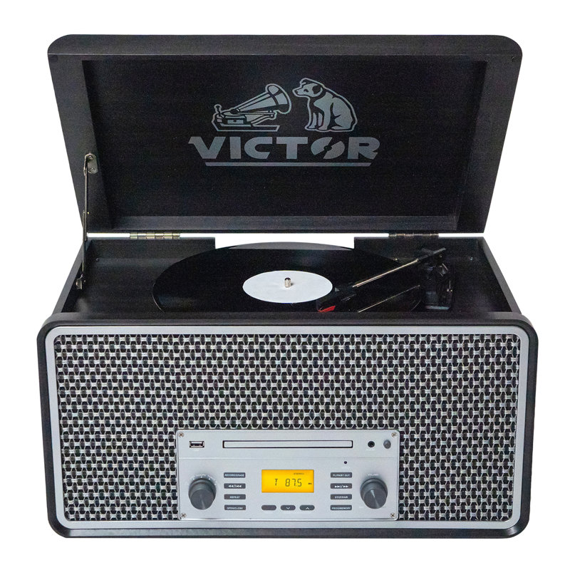 Graphite Wood 8-in-1 Music Center with Bluetooth and Turntable