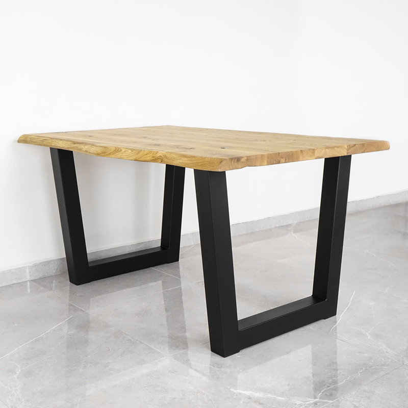 Hailie Oak Solid Wood Top Metal Base Dining Table, Olive, 90cm W x 140cm L