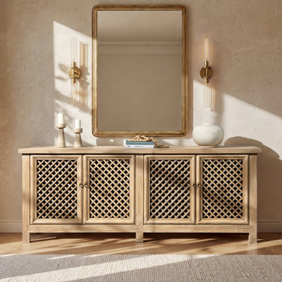Arden 97" Extra Long 4-Door Reclaimed Pine Lattice Front Sideboard