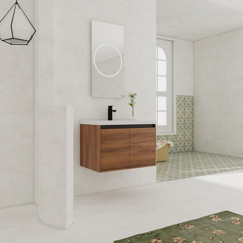 Ensemble de meuble-lavabo brun 30 po avec lavabo de comptoir en résine et 2 portes | Idée de cadeau