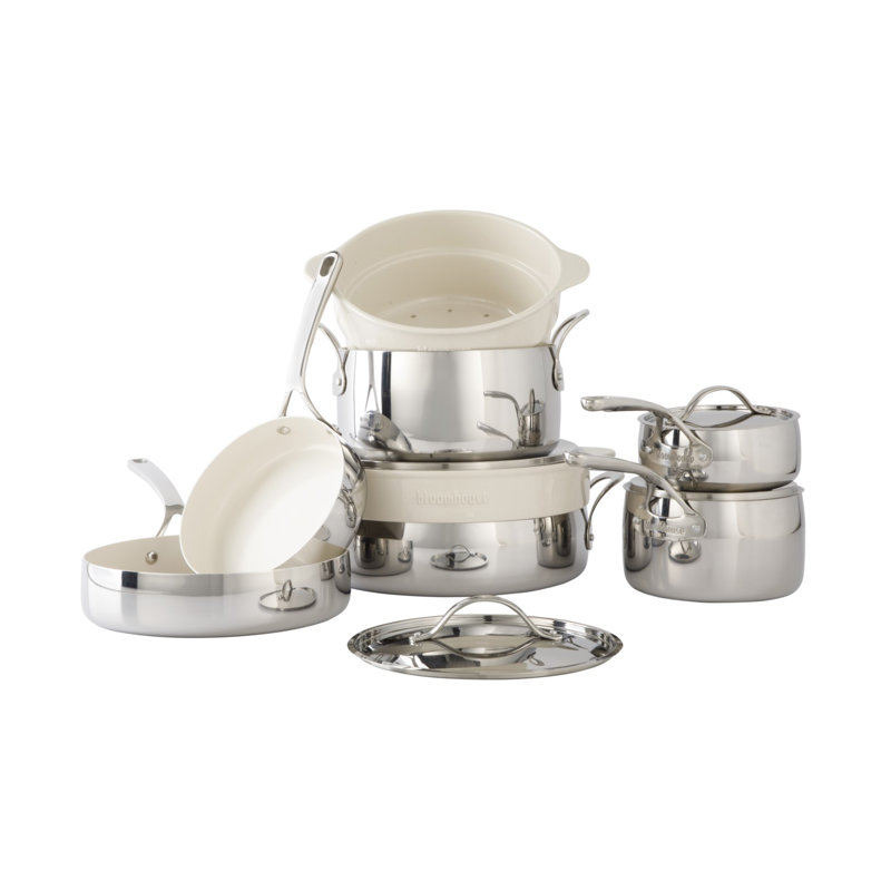 Ensemble 12 pièces de batterie de cuisine antiadhésive en acier inoxydable (18/8)