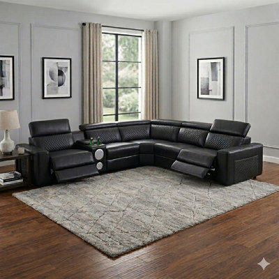 Modern Diamond-Quilted Reclining Sectional Sofa, 6-Piece Breathable Leather Modular Couch