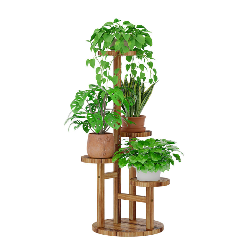 4-Tier Wood Plant Stand - Indoor/Outdoor Shelf for Living Room, Patio & Garden