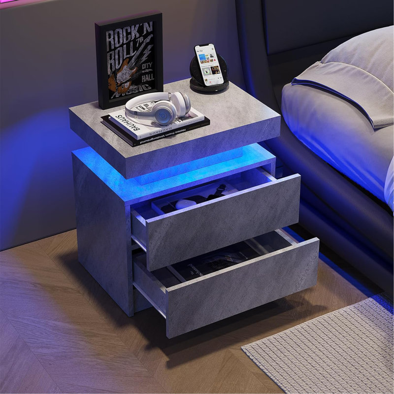 La table de chevet de la table de chevet LED illumine le côté moderne avec 2 tiroirs pour la chambre à coucher