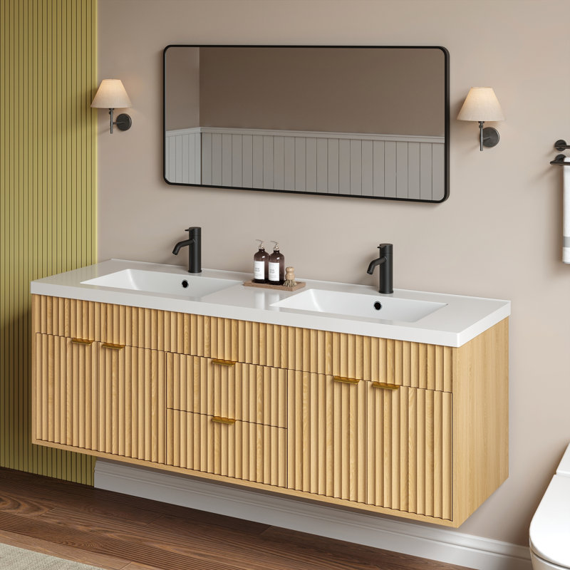 Ensemble de meuble-lavabo double 60 po avec comptoir SMC Adonia , Beige
