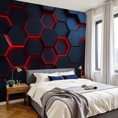 Peel and Stick Wallpaper Matte Black 3D Hexagon Panels Animated Wall Murals 100"H x 144"W Removable PVC Wall Paper Self-Adhesive Wall Decor for Bedroom Living Room Home Office