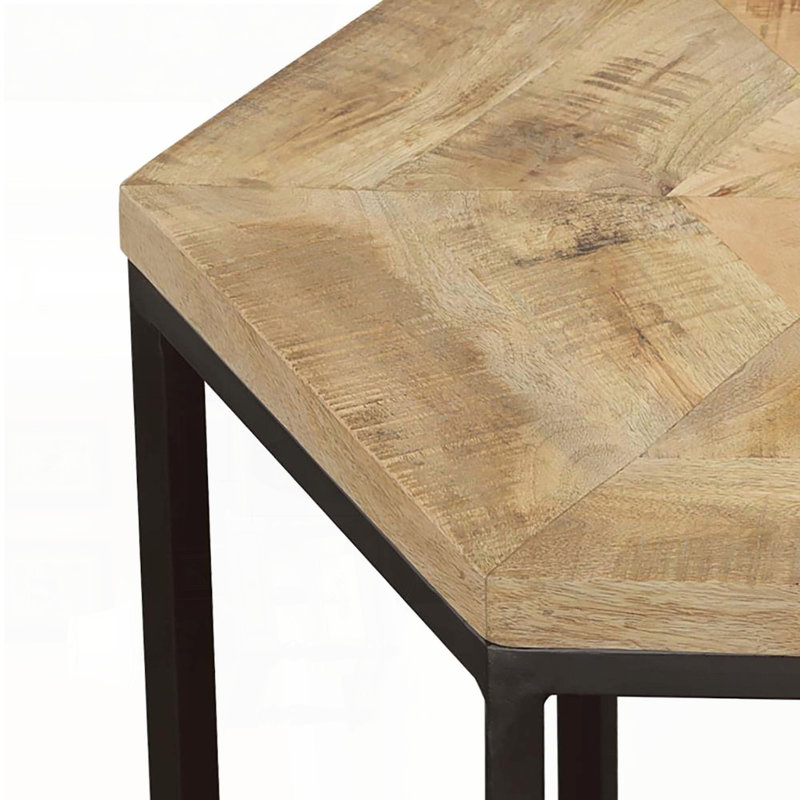 Ensemble de 2 tables gigognes hexagonales en bois de manguier et métal noir