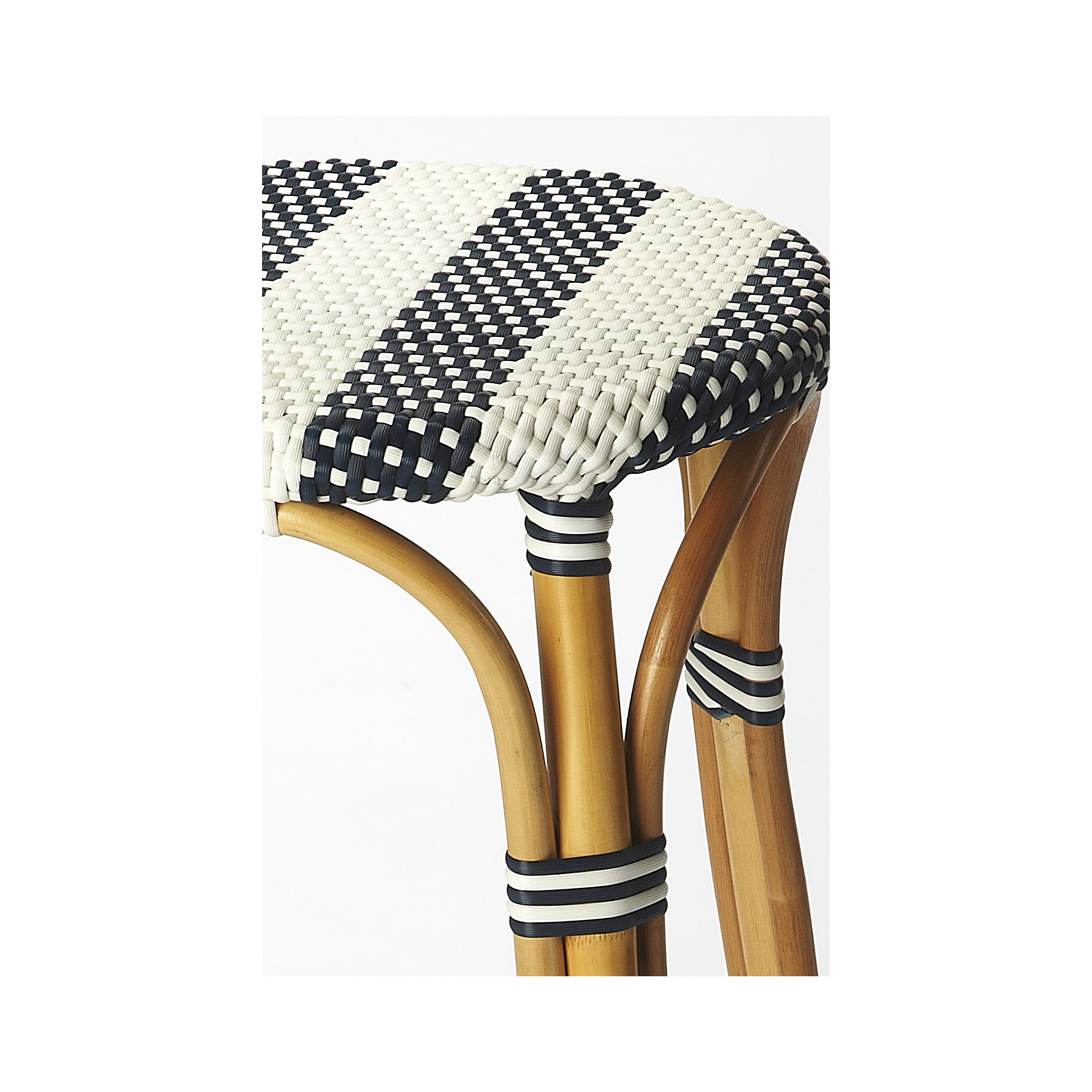Alastair Bar & Counter Stool, Bar Stool (30" Seat Height), White/Navy Stripe/Natural Rattan Frame