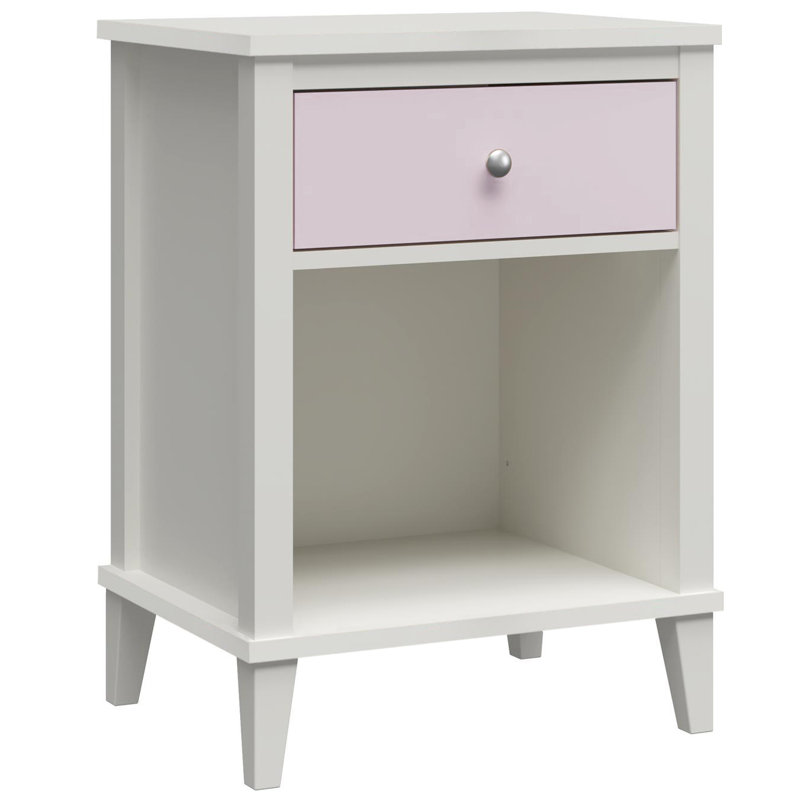 Oriane 50cm W Solid + Manufactured Wood Bedside Table, White/Pink