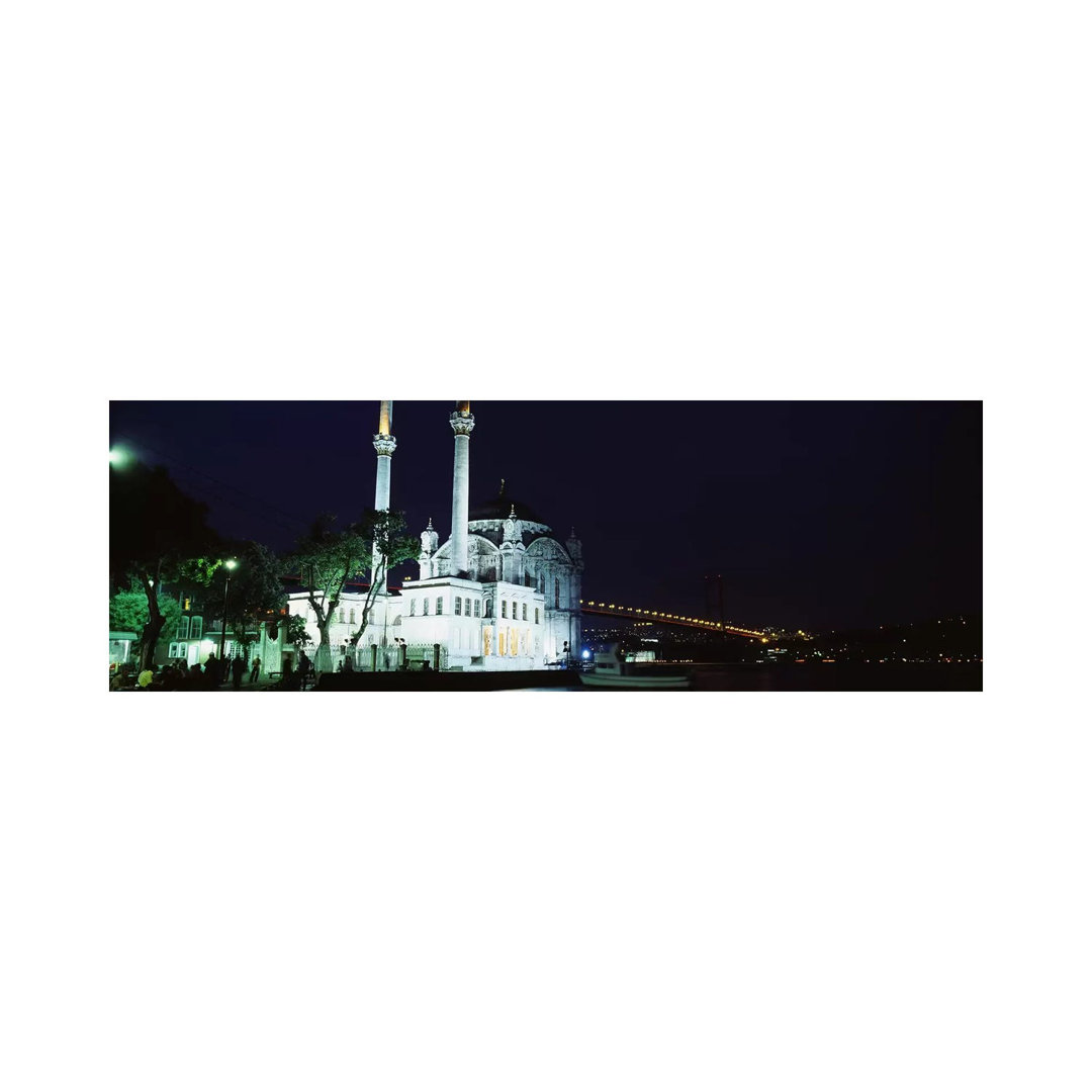 Mosque At The Waterfront Near A Bridge, Ortakoy Mosque, Bosphorus Bridge, Istanbul, Turkey - Wrapped Canvas Panoramic Print