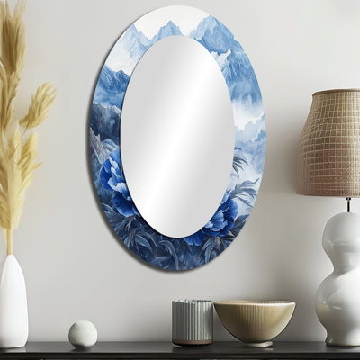 Pivoines dans les montagnes lointaines I - Miroir décoratif floral ovale sur métal
