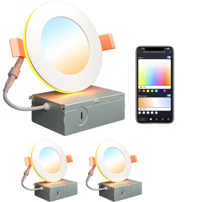 Smart LED Recessed Light Kit with RGB/Night Ring, Tunable Color Temperature, Compatible with Alexa/Google Assistant/BT Remote(2 Pack)