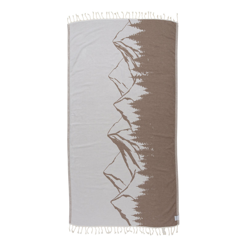 Chanyah Soft Organic Cotton Mountain Print Turkish Towel, Sand Resistant Beach Peshtemal, Thin & Absorbent, 66” x 36”, Brown