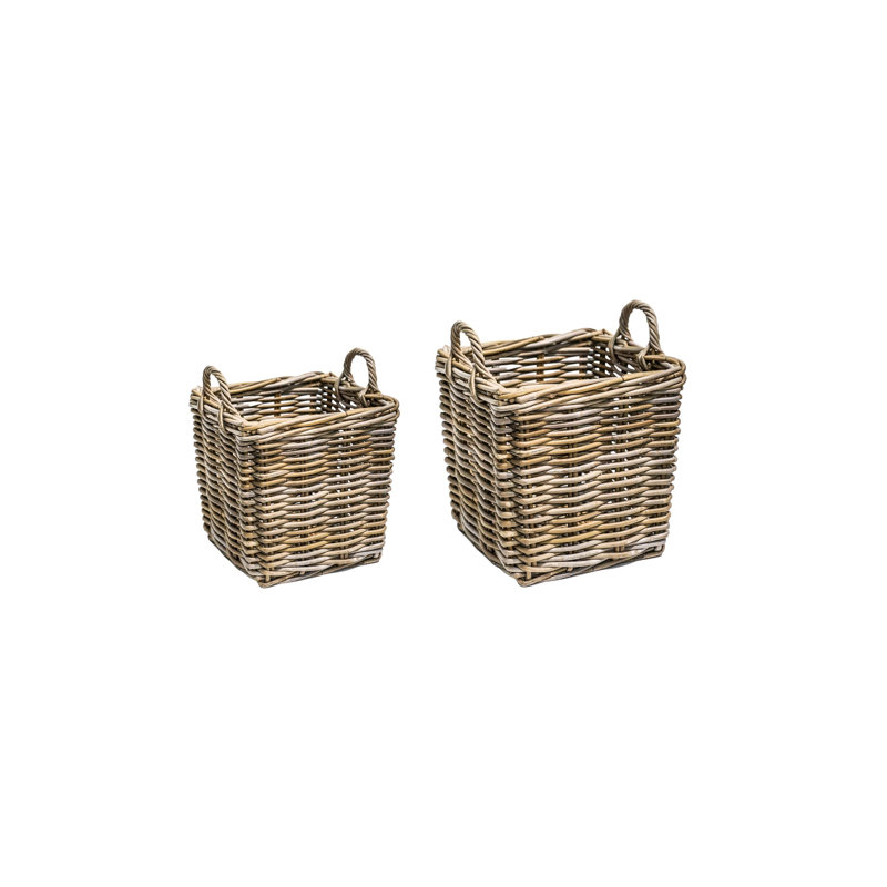 Wicker Log basket square S/2 50x45, 35x40cm