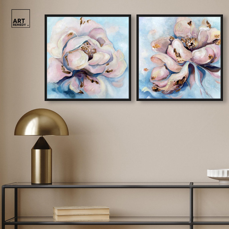 "Blush Pink Whimsy", ensemble de 2 reproductions d'art sur toile par , H 17 po x l 17 po, Noir