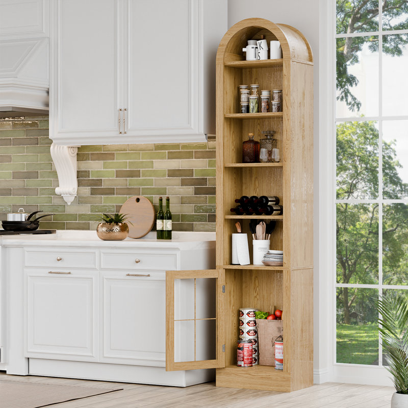 Slim Storage Cabinet With Door, Arched Top Freestanding Linen Tower, 5-Tier Narrow Organizer For Bathroom, Bedroom, Hallway