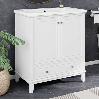 Meuble-lavabo autoportant en bois 30 po sans lavabo 30 po avec 2 portes et tiroir (lavabo non inclus)