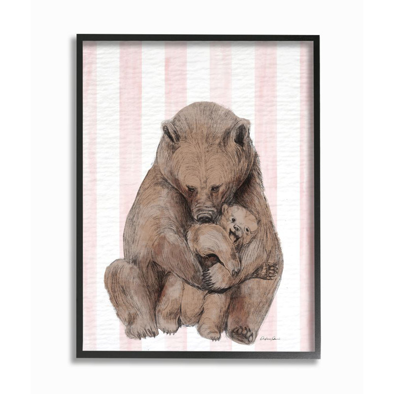 «Playful Mother Bear and Cub Stripe Nursery Illustration» par Laura Marshall - impression d'art graphique, H 14 po x l 11 po