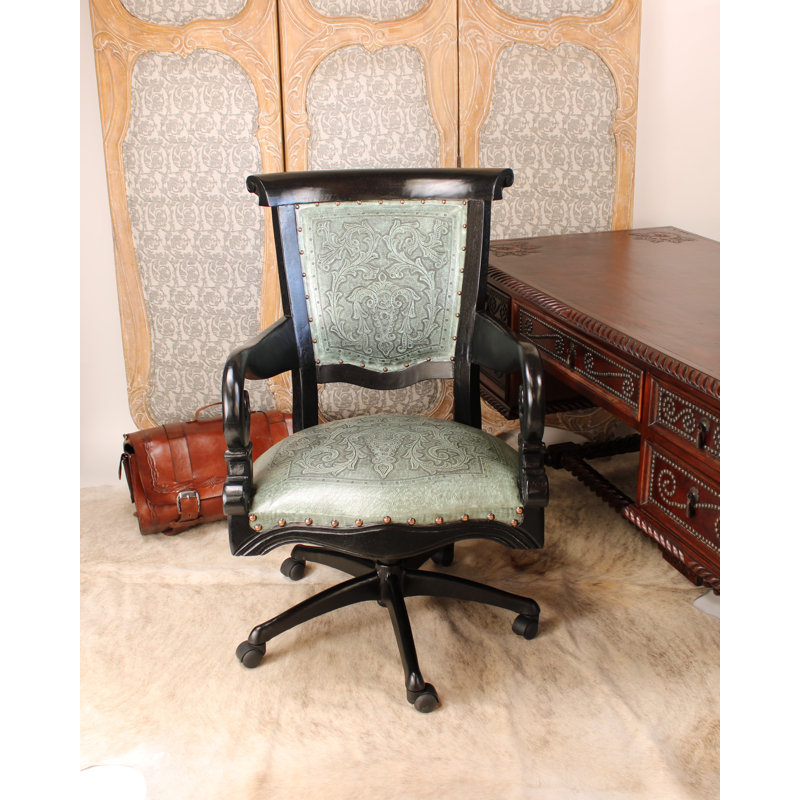 Sammy Leather Swivel Side Chair, Turquoise/Black