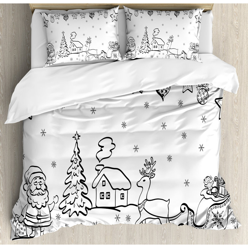 Christmas Santa and Reindeer Queen Duvet Cover Set
