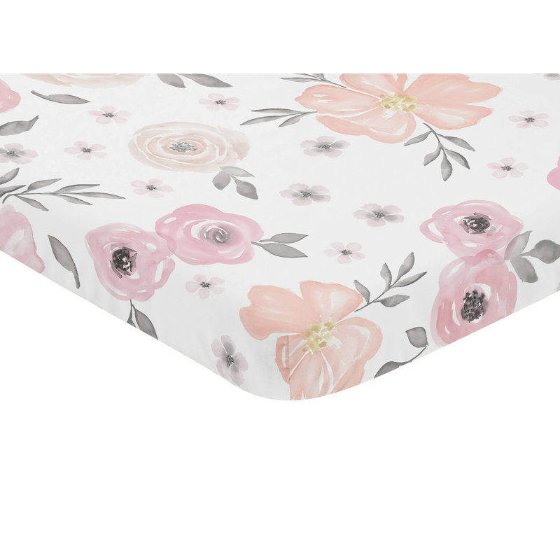 Drap-housse pour lit de bébé aquarelle, Rose/gris