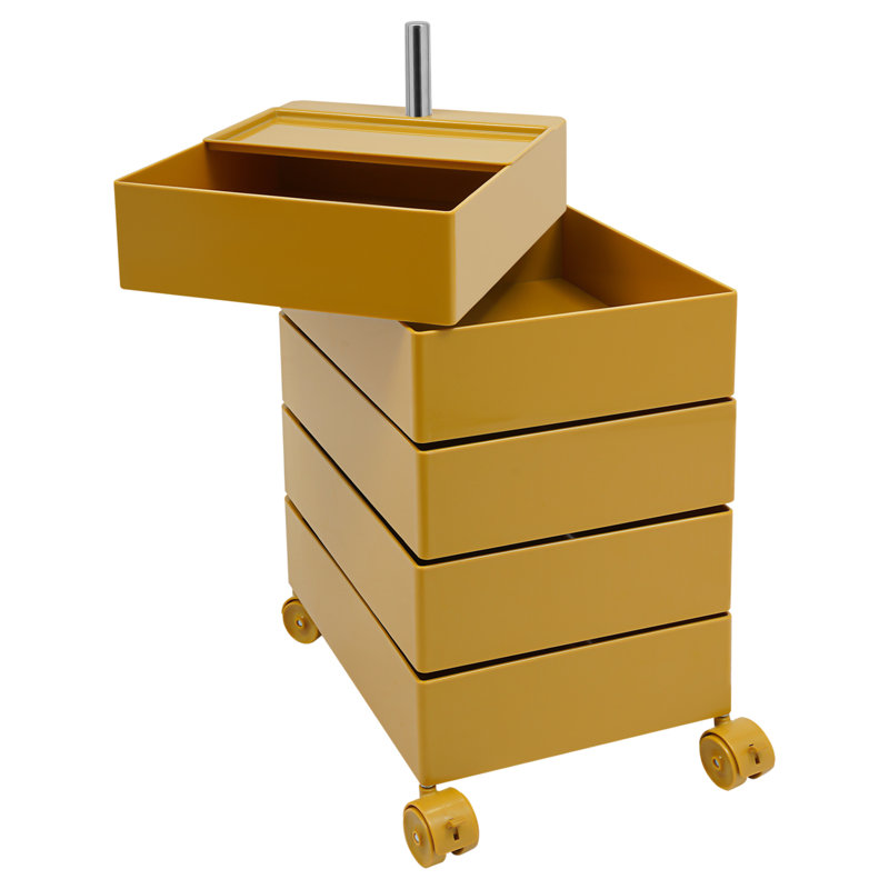 Storage Cabinet Bedside Table Rotating Sofa Side Cabinet Storage Rack With 4 Wheels, Yellow