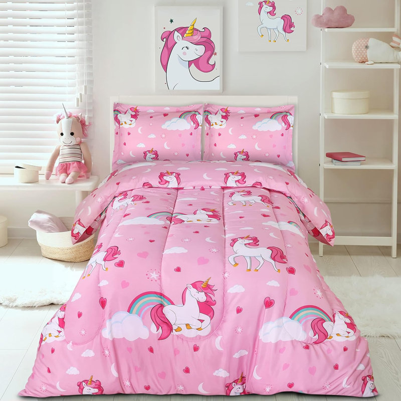 Utopia Bedding All Season Unicorn Full/Queen Comforter Set with 2 Pillow Shams, 3 Piece Soft Brushed Microfiber Kids Pink Bedding Set for Boys/Girls, Machine Washable
