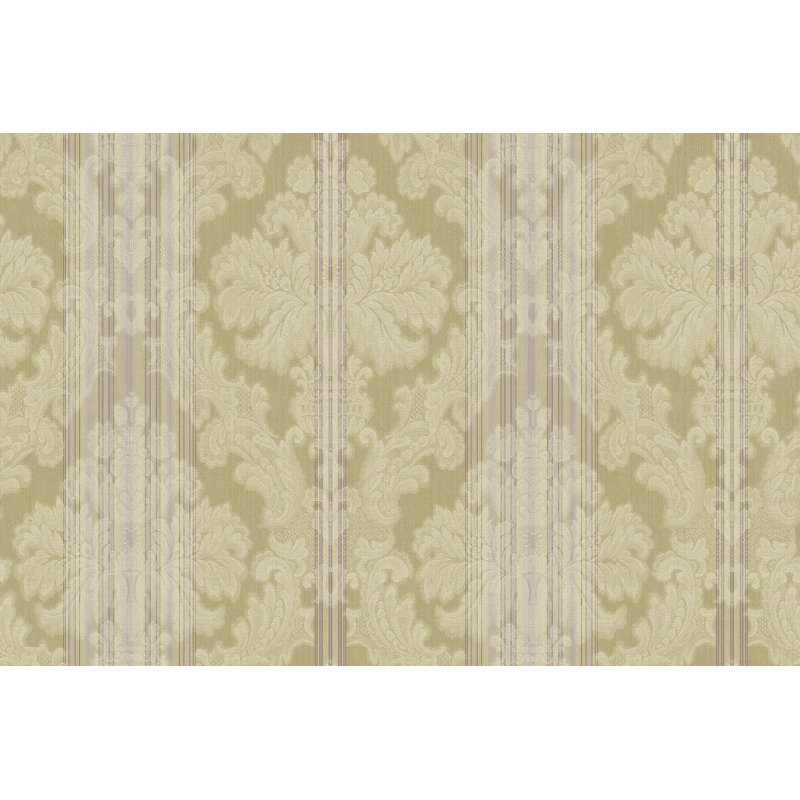 Papier peint damassé rayé non tissé Seabrook Designs, Brun clair / mauve