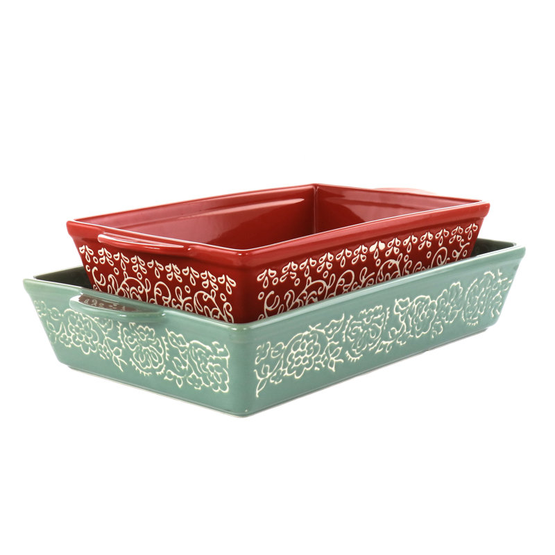2 Piece Stoneware Baker Set in Red and Mint