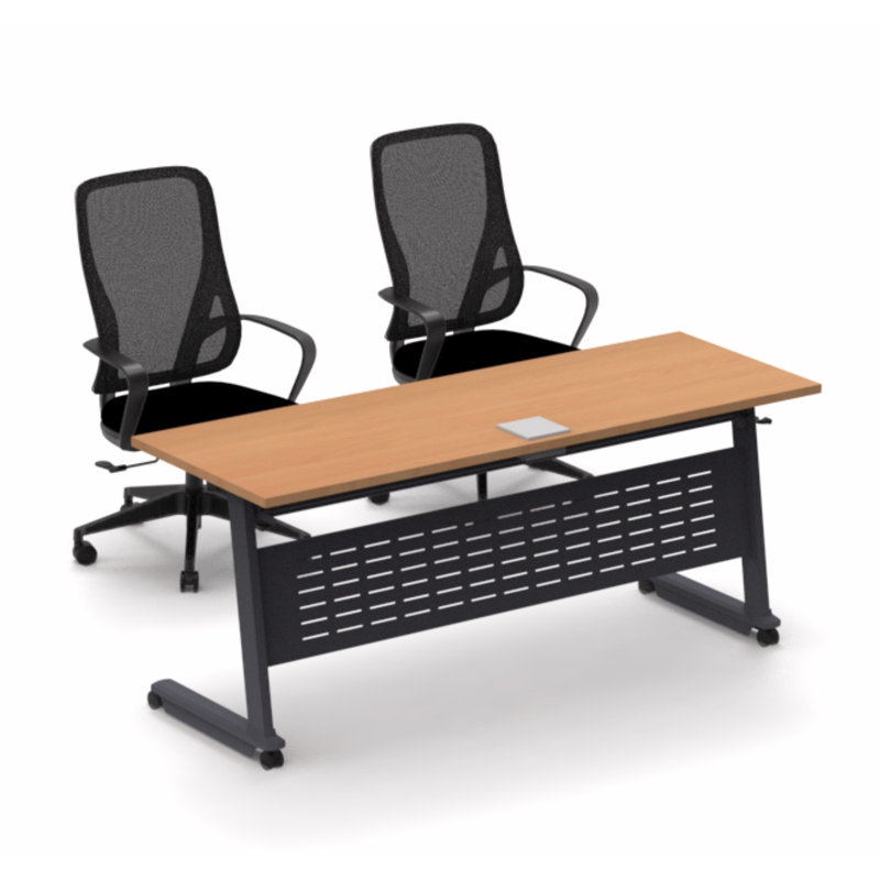 Lueseal Rectangle 2 Person Flip Top 72'' L Modular Training Table and Chair Set with Casters and Modesty Panel and Cable Management