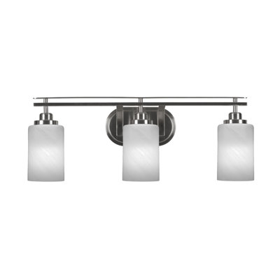 Barre d'éclairage de salle de bain 3 lumières Odyssey au fini nickel brossé avec verre de marbre blanc de 4 po