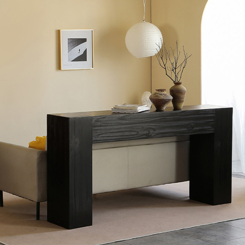 Retro Minimalist Art Solid Wood Console Table, 31.5" H x 70.9" W x 15.75" D, Black