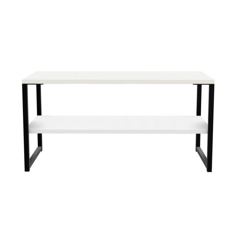 Fully Assembled Sled Coffee Table with Storage, White/Black