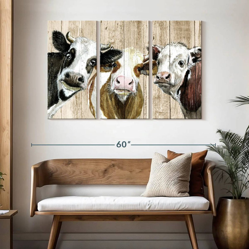 Curieux vaches sur bois, H 32 po x l 50 po