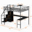Lit mezzanine double avec bureau en forme de L, lumières à DEL et mesures - Espace de couchage protégé noir Options de rangement efficaces Espace