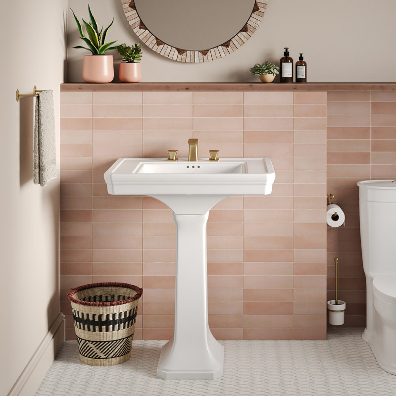 Voltaire 2-Piece Ceramic Rectangular Pedestal Sink in Glossy White