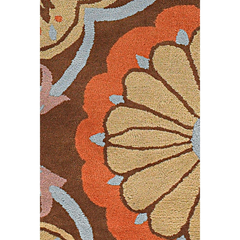 Tapis touffeté contemporain Davin en brun / bleu / orange / brun clair, Rond 7 pi 9 po