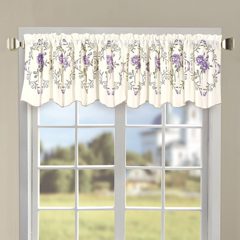 Floral Embroidery Scalloped 60.00'' Window Valance, Lilac