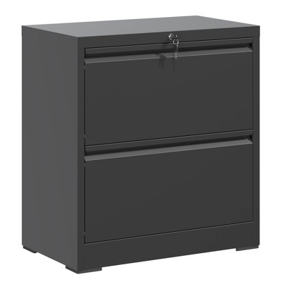 Black 2 Drawer Lateral Filing Cabinet, Cold - Rolled Steel Construction, Quiet Slide Rails, Adjustable Hanging Bar, Large Space For Letter/A4/F4 Folders, Lockable Drawers Cabinet Home Office,