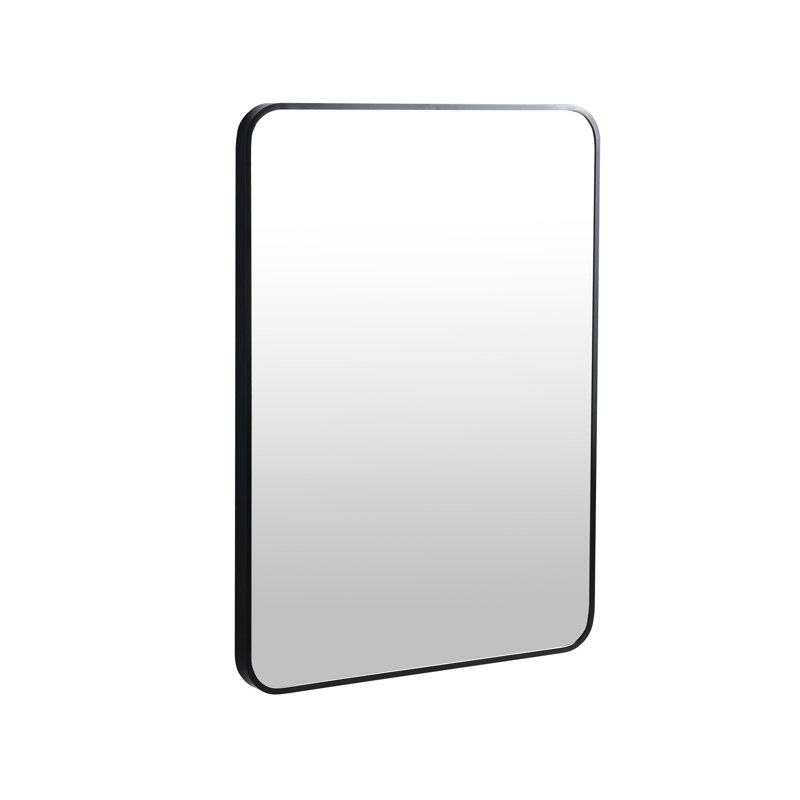 Miroir mural de salle de bain 24 po x 32 po avec cadre en métal noir - verre et dossier supérieurs de 4 mm pour plusieurs occasions