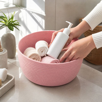 Sac de rangement en polyester, panier de rangement en forme de bol, organisateur de ménage pour serviettes, vêtements et articles du quotidien, pour chambre, salle de bain, salon, rangement intérieur