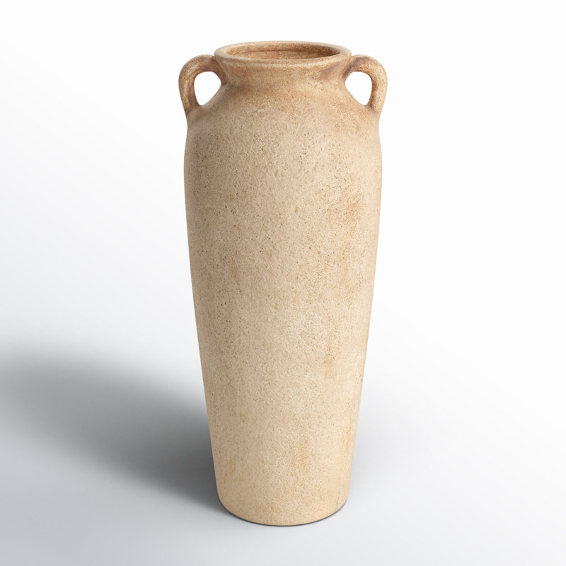Birch Lane™ Brera Ceramic Antique Style Textured Vase With Shadings And Handles, Light Brown