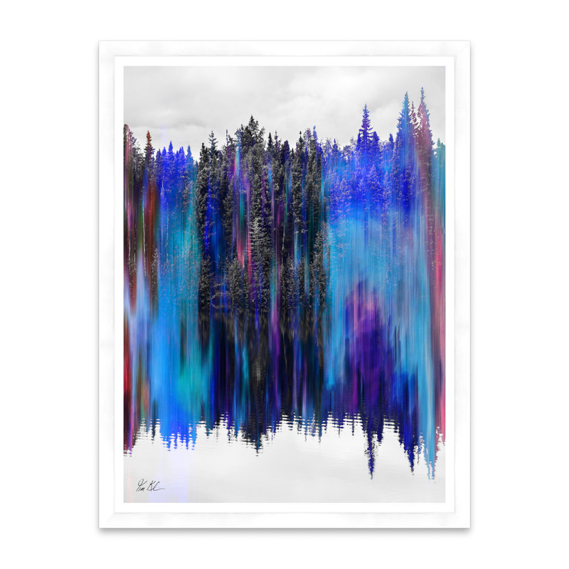 Paysage d'arbre réfléchissant en bleu, Cadre blanc, H 42 po x l 32 po x P 1,5 po, Lustre photo encadré