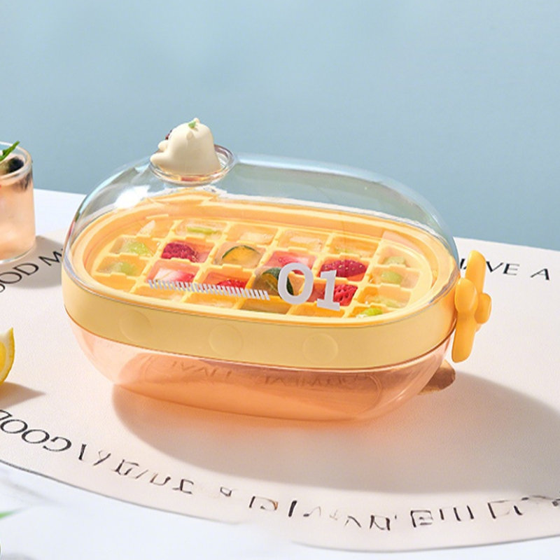 Ice Cube Tray Ice Mould With Lid For Freezer, Yellow