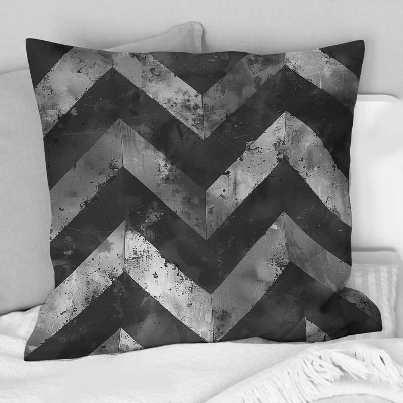 Black Grey Transitional Chevron Charm II - Transitional Throw Pillow, 16"H x 16"W