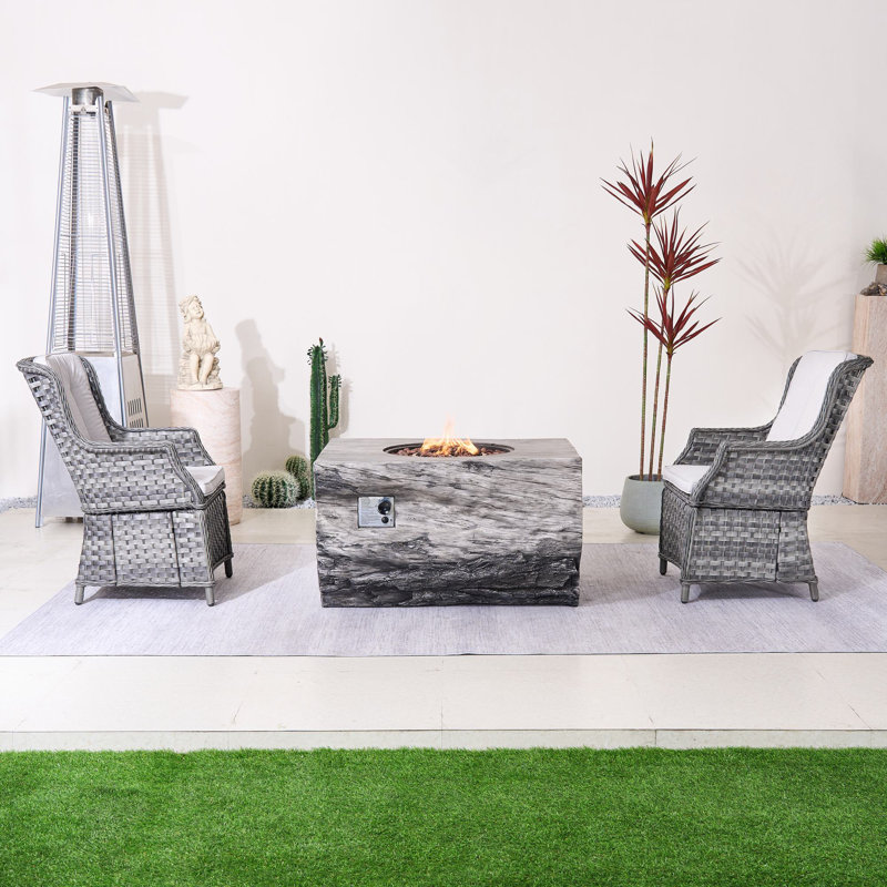 2-Person Outdoor Seating Group With Firepit, Gray White, Gray
