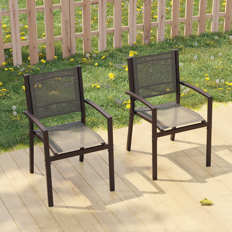 Fauteuil de salle à manger d'extérieur, tissu en PVC respirant, structure en fer thermolaqué, pour fauteuil de salle à manger empilable (ensemble de 2)