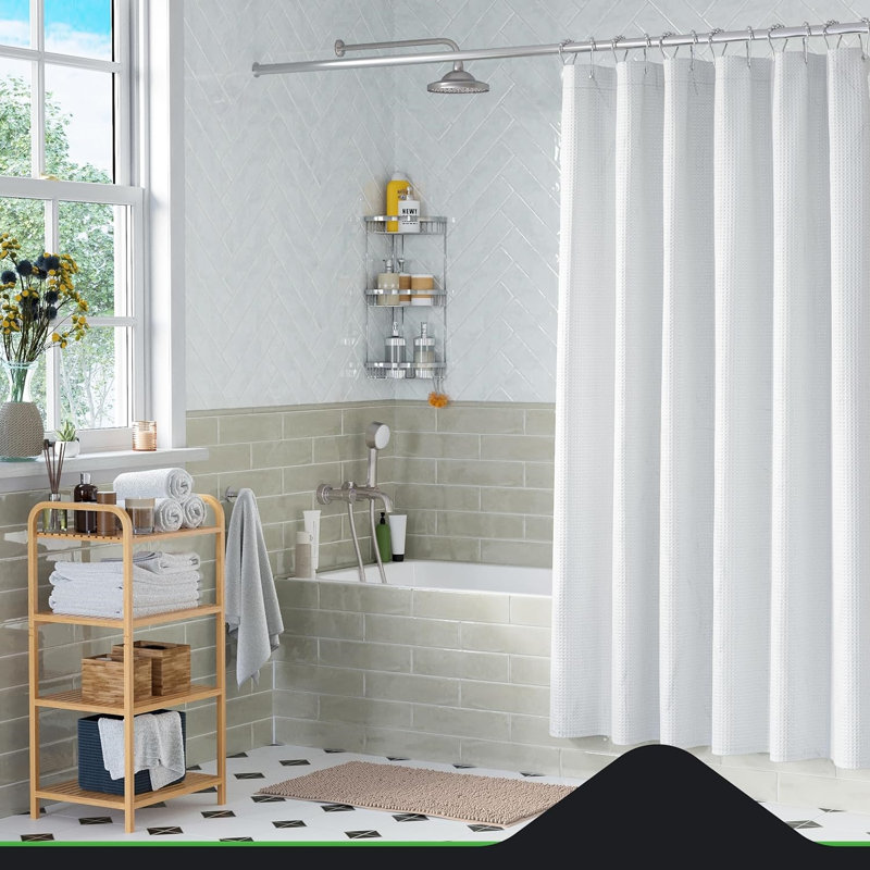 Hotel Style Waffle Design Shower Curtain - Water Repellent Polyester Fabric Bathroom Shower Curtain With Rust-Resistant Grommets For Easy Installation
