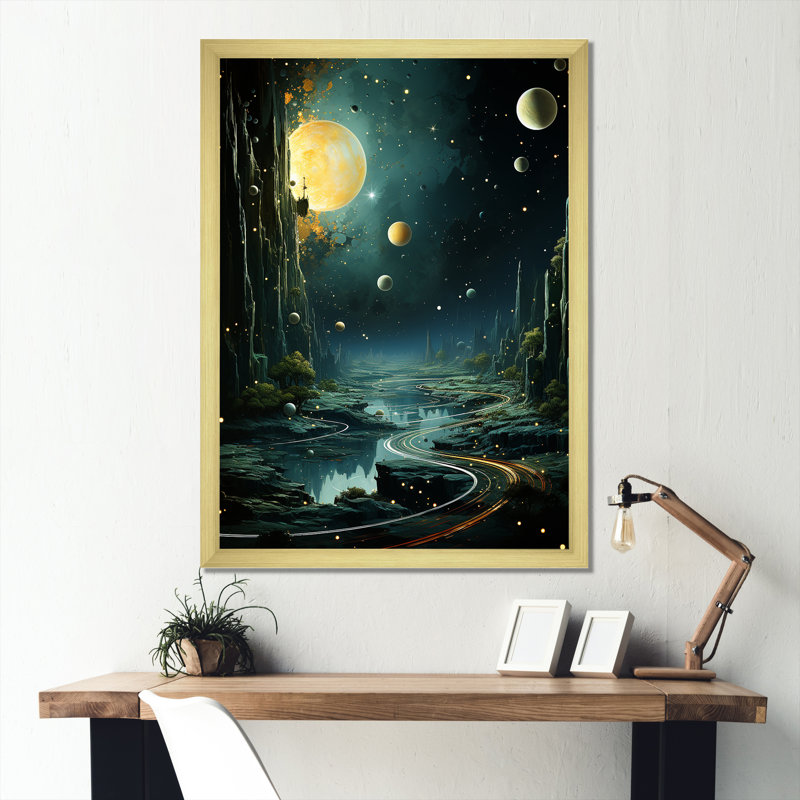 Emerald Earth At Dark Outer Space sur toile, Cadre doré simple, H 40 po x l 30 po x P 1,5 po