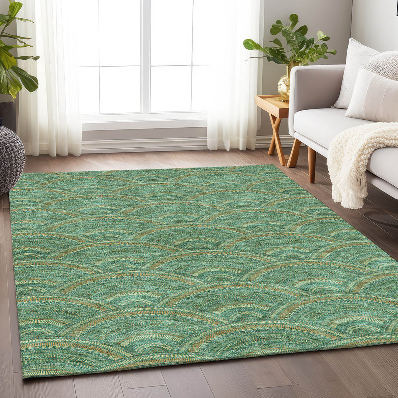 Premium Machine Washable Prisco Sage Rug, Rectangle 8' x 10'
